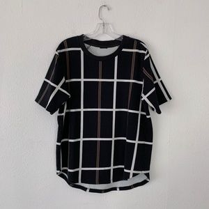 H&M heavy weight white & tan grid stripe t-shirt